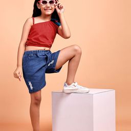 YK Girls One Shoulder Pure Cotton Top with Shorts-image-68