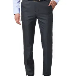 Raymond Dark Grey Slim Fit Check Flat Front Trousers-image-48