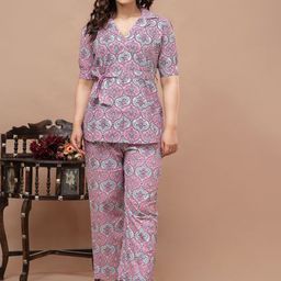 Aaysa Kurti Floral Printed Pure Cotton Shirt Collar Neck Top With Trousers Co-Ords-picture-30