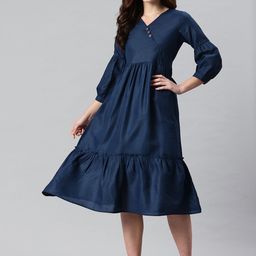 Cottinfab Lantern Sleeve Wrap Style Midi Dress-image-73