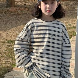 LULU & SKY Girls Striped Henley Neck Pockets T-shirt-picture-48