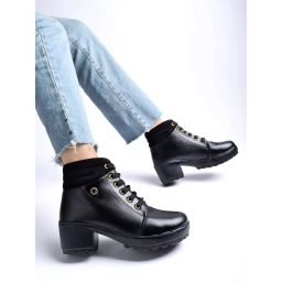 Shoetopia Women Black Block Heeled Boots-picture-27