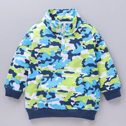 Babyhug Cotton Knit Full Sleeves Sweatshirt Abstract Print & Band Collar Detailing - White/Blue-image-43