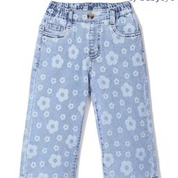 Babyoye Denim Full Length Jeans Floral Print- Blue-image-31