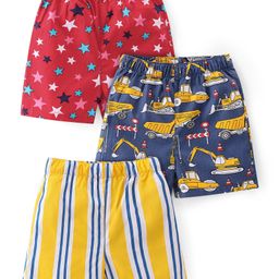 Babyhug Cotton Woven Regular Boxers Stars & Trucks Print Pack of 3 - Red Yellow & Blue-14
