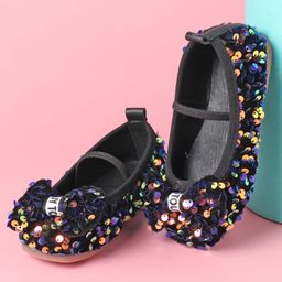 Babyoye Slip On Ballerina with Sequins Detailing & Bow Applique - Blue-image-56