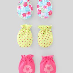 Babyhug 100% Cotton Knit Mittens Pack of 3 Floral Print - Multicolor-image-69