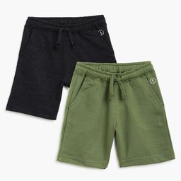 Campana  100% Cotton Terry Pack Of 2 Solid Shorts -  Charcoal Black & Olive Green-image-2
