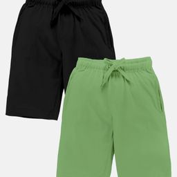 Kiddopanti Pack Of 2 Solid Shorts - Jet Black & Quite Green-image-47