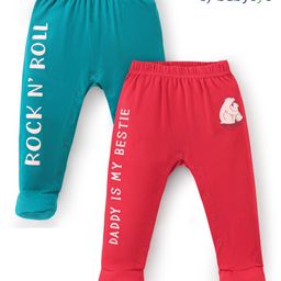 Babyoye 100% Cotton With Anti Bacterial Finish Bootie Leggings Text Print Pack of 2 - Red & Blue-image-48