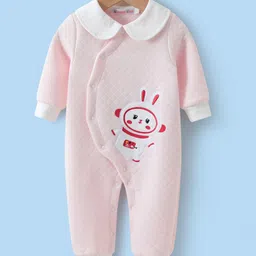 Kookie Kids Full Sleeves Winter Wear Peter Pan Collared Romper with Bunny Patch - Pink-picture-13