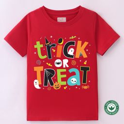 BLUSHES Halloween Theme 100% Cotton Half Sleeves Trick Or Treat Printed Tee - Red-image-94