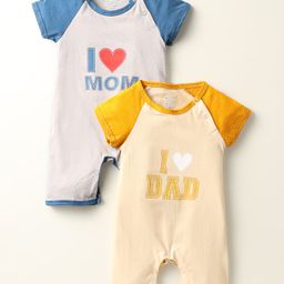 OHMS Single Jersey Knit Half Raglan Sleeves Rompers with Text Print Pack of 2 - Mustard & Blue-image-85