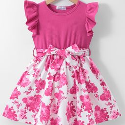Mark & Mia Frill Sleeves Dress with Floral Print - Dark Pink-image-54
