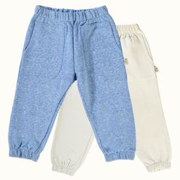 Greendeer 100% Cotton Pack Of 2 Solid Sweat Pants - Cream & Melange Blue-picture-10