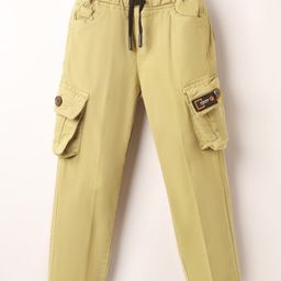 Olio Kids Cotton Woven Full Length Trouser With Cargo Pockets Text Print - Tan-picture-25