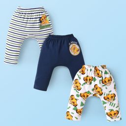 Babyhug Disney Interlock Knit Ankle Length Diaper Legging with Simba Graphics Pack of 3 -Navy & White-image-23