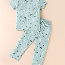 ToffyHouse Single Jersey Knit Half Sleeves Co-ords Night Suit with Panda Print - Sea Green-image-31