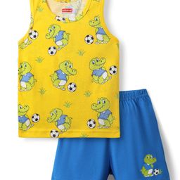 Babyhug 100% Cotton Single Jersey Knit Sleeveless Sando & Shorts Set with Dino Print - Yellow & Blue-image-76