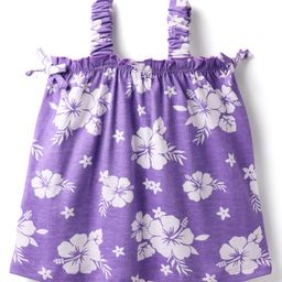 Babyhug Cotton Knit Sleeveless Top With Floral Print - Purple-picture-7
