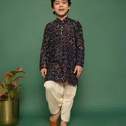 Vastramay Rayon Full Sleeves Patola Printed Kurta Patiala Set - Blue-picture-13