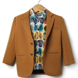 Dapper Dudes Full Sleeves Solid Blazer With Leaves Printed Shirt - Mustard-image-1