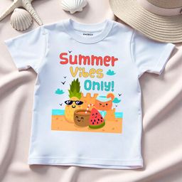 KNITROOT Summer Theme Half Sleeves Summer Vibes Only! Text Printed Tee - White-image-17