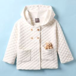 Little Kangaroos Cotton Woven Full Sleeves Solid Coloured Sweatshirt With Hood & Front Pockets - White-image-91