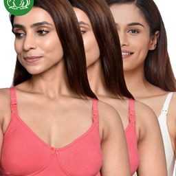 Inner Sense Organic Cotton Knit Pack Of 3 Solid Antimicrobial Maternity Bras With Nursing Access - Multi Colour-picture-3
