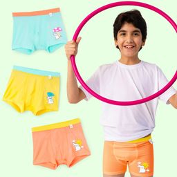 SuperBottoms Bamboo Knit Pack Of 3 Bunny Printed Super Soft Boxers With Funky Tattoo - Orange Blue & Yellow-image-16