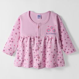 Tango Interlock Knit Full Sleeves Front Open Frock with Floral Print - Pink-picture-35