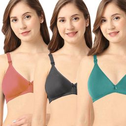 Bella Mama Cotton Elastane Knit Maternity Non Wired Nursing Bra Pack of 3 (Colour May Vary)-picture-3