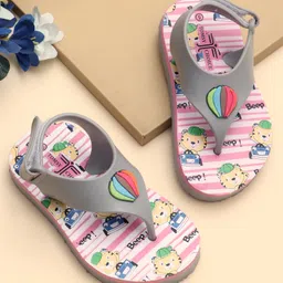 TOMSY CHOICE Teddy Bear Designed & Hot Air Balloon Applique Detailed With Velcro Closure Flip Flops - Grey & Pink-picture-38