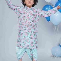 Little Bansi Boys Floral Printed Mandarin Collar Pure Cotton Kurta With Dhoti Pants-picture-2