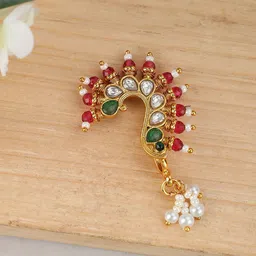 Anouk Gold Plated Artificial Stones Studded and Beaded Nose Pin With Colored Stones-image-48