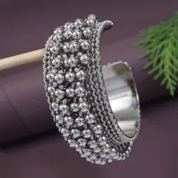 I Jewels Women Silver Silver Plated Oxidised Cuff Bracelet-image-53