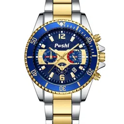Poshi Men Round Dial Stainless Steel Strap Watch with Adjustable Clasp-5