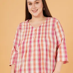 Sztori Women Vertical Stripes Printed V-Neck Cotton Plus Size Top-picture-36