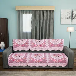 Aura White & Pink 6 Pieces Cotton Sofa Covers-image-27