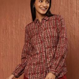 Fabindia Red Cotton Printed Shirt-image-88