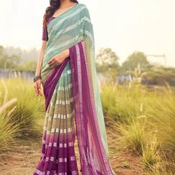 Satrani Multicolored Striped Saree With Unstitched Blouse-image-0