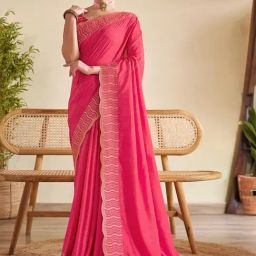 Satrani Pink Embellished Saree With Unstitched Blouse-image-51