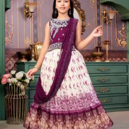 Aarika Girls Purple Embroidered Lehenga Choli Set-image-74