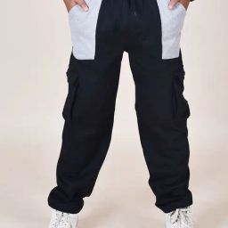 Kiddopanti Boys Black & Grey Solid Track Pants-image-45