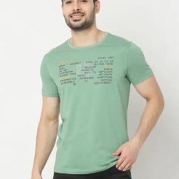 UnderJeans by Spykar Green Regular Fit Printed Cotton Crew T-Shirt-picture-37