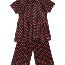 Cherry Crumble by Nitt Hyman Kids Black & Red Polka Dot Peterpan Nightsuit-image-94