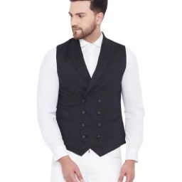 Hypernation Black Cotton Regular Fit Waist Coat-image-70