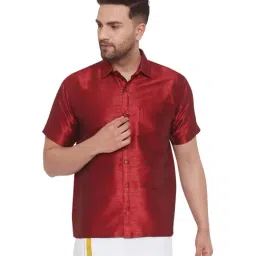 VASTRAMAY Maroon Straight Fit Self Pattern Ethnic Shirt-picture-37