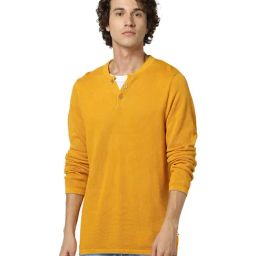 celio* Yellow Full Sleeves Cotton Sweater-image-26