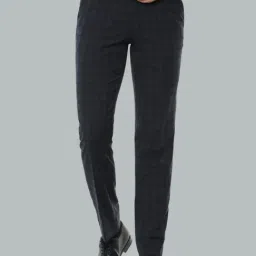 Louis Philippe Navy Slim Fit Checks Flat Front Trousers-picture-46